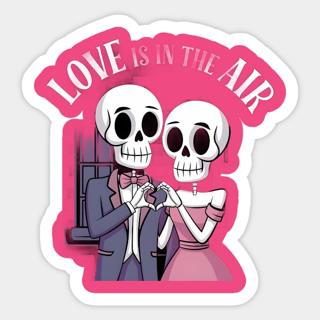 Couple is Made Up of Two Skulls with Elegant Clothes Join Hands LOVE is in the Air Sticker by animegirlnft